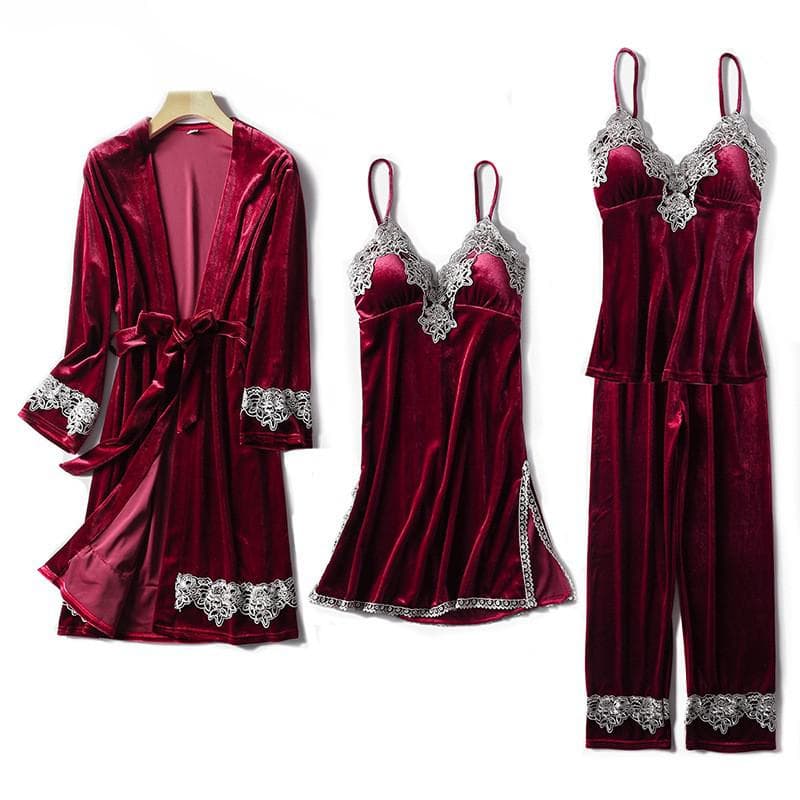 Autumn Winter Women Sleepwear Set Bathrobe Nightwear Striped Velour Pajamas Sexy Sleep Set Pijamas Suit Long Sleeve Homewear XL