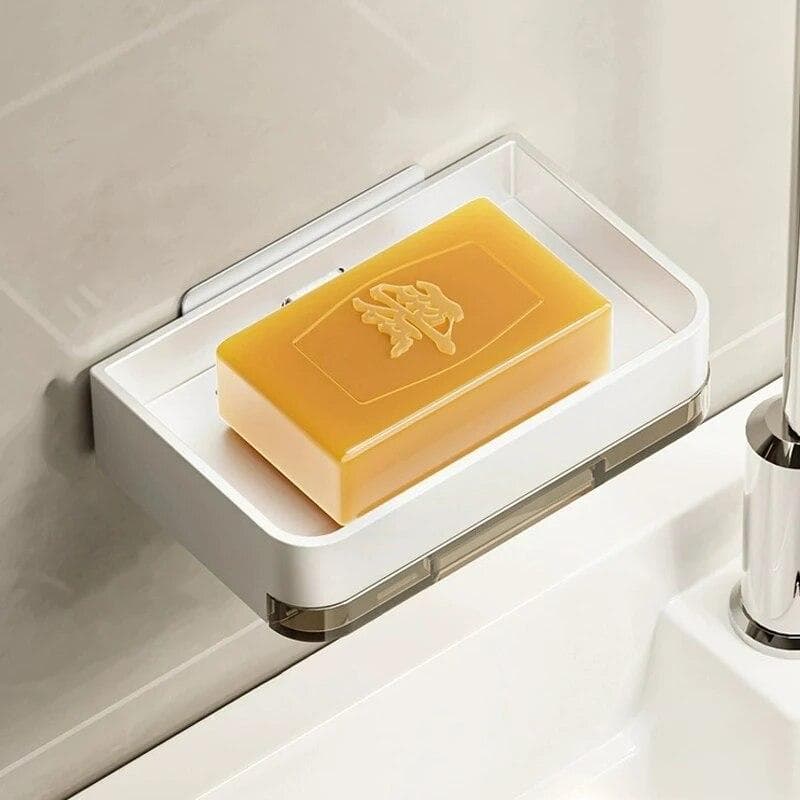 Aluminum Alloy Soap Holder Without Drilling Bathroom Soap Dish With Drain Water Wall Soap Dish Organizer Bathroom Accessories white