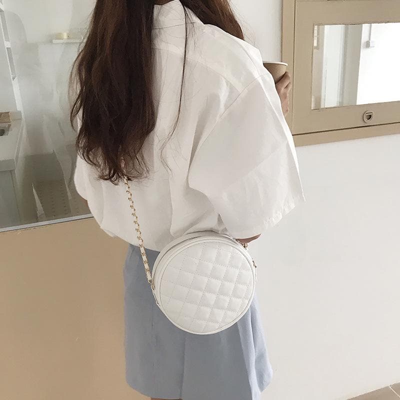 Bag Women's Mini Round Bag Casual Diamond Check Single Shoulder Crossbody Bag Solid Color Chain Bag