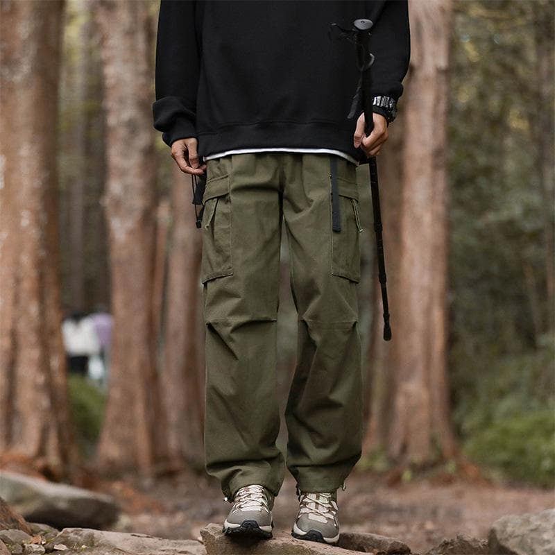 Working Pants Men's Spring and Autumn Loose Straight Cotton Large Size Large Pocket Black Casual Trousers 4XL