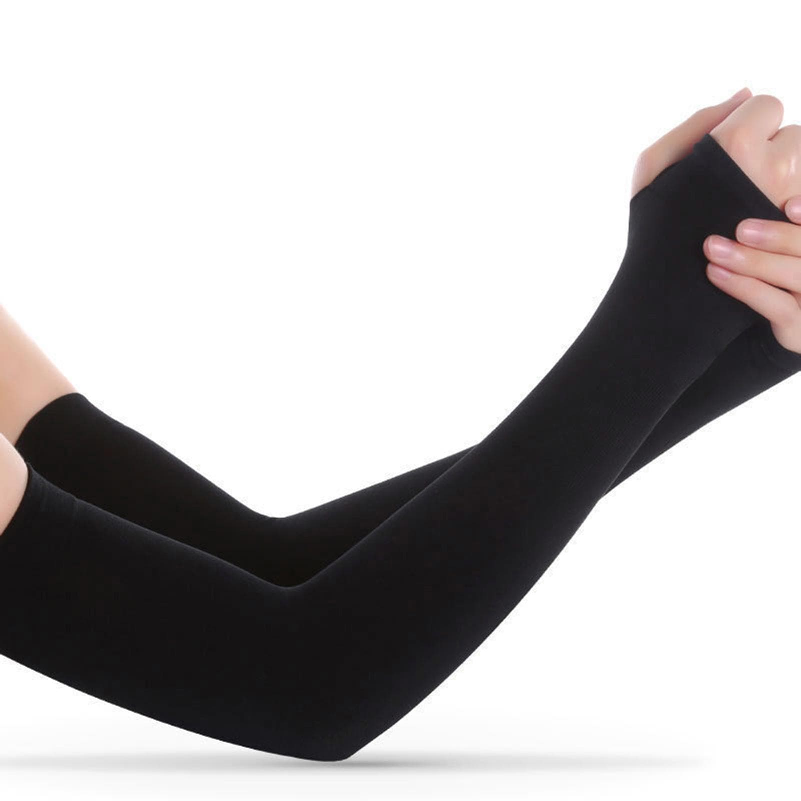 Cooling Arm Sleeves Men Women UV Sun Protection Long Arms Sleeves Cover for Cycling Driving Running Type 2 black