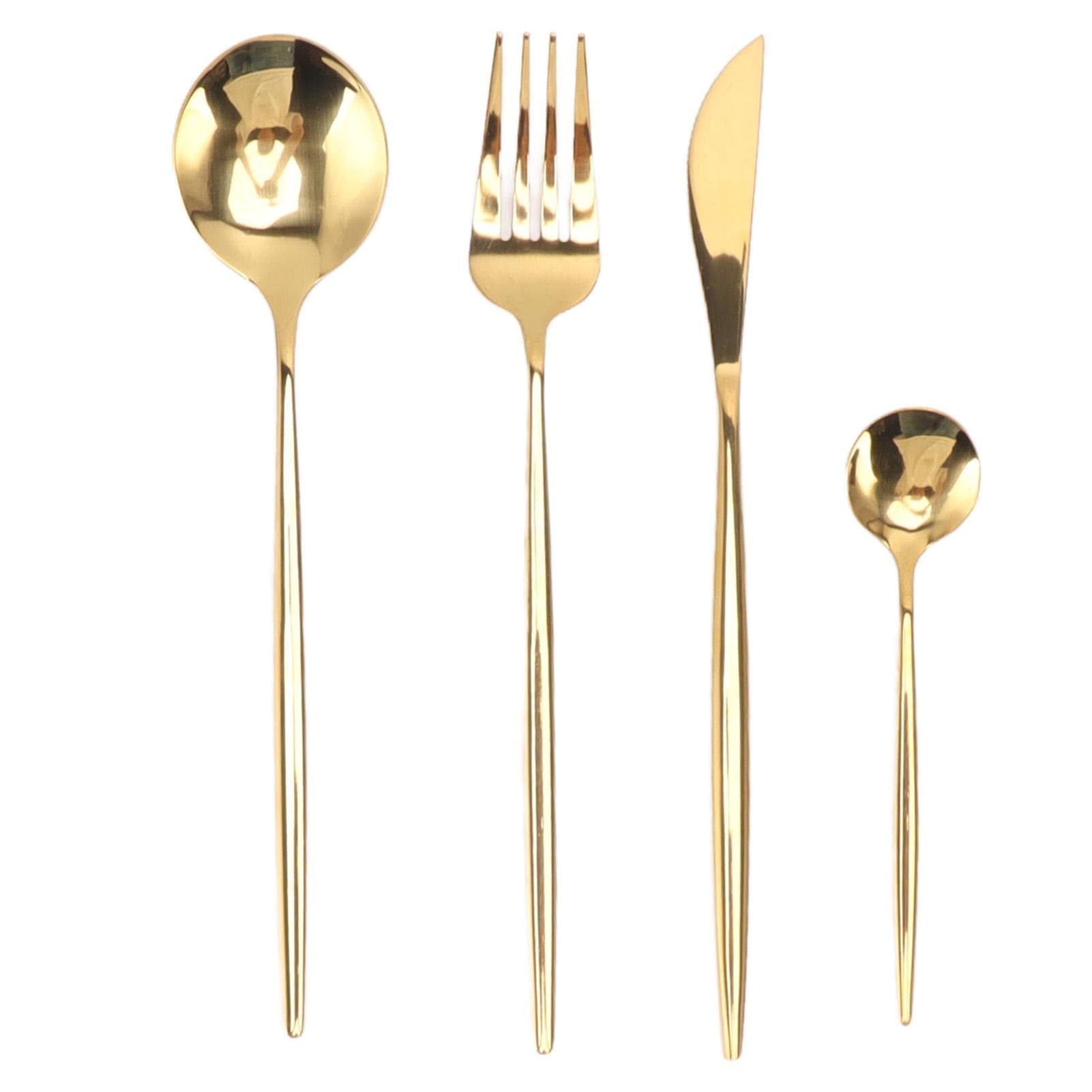 4 Piece Flatware Set Mirror Polished Cutlery Utensil Set Restaurant Eating Tableware Set for L(for 6.5-9kg) gold