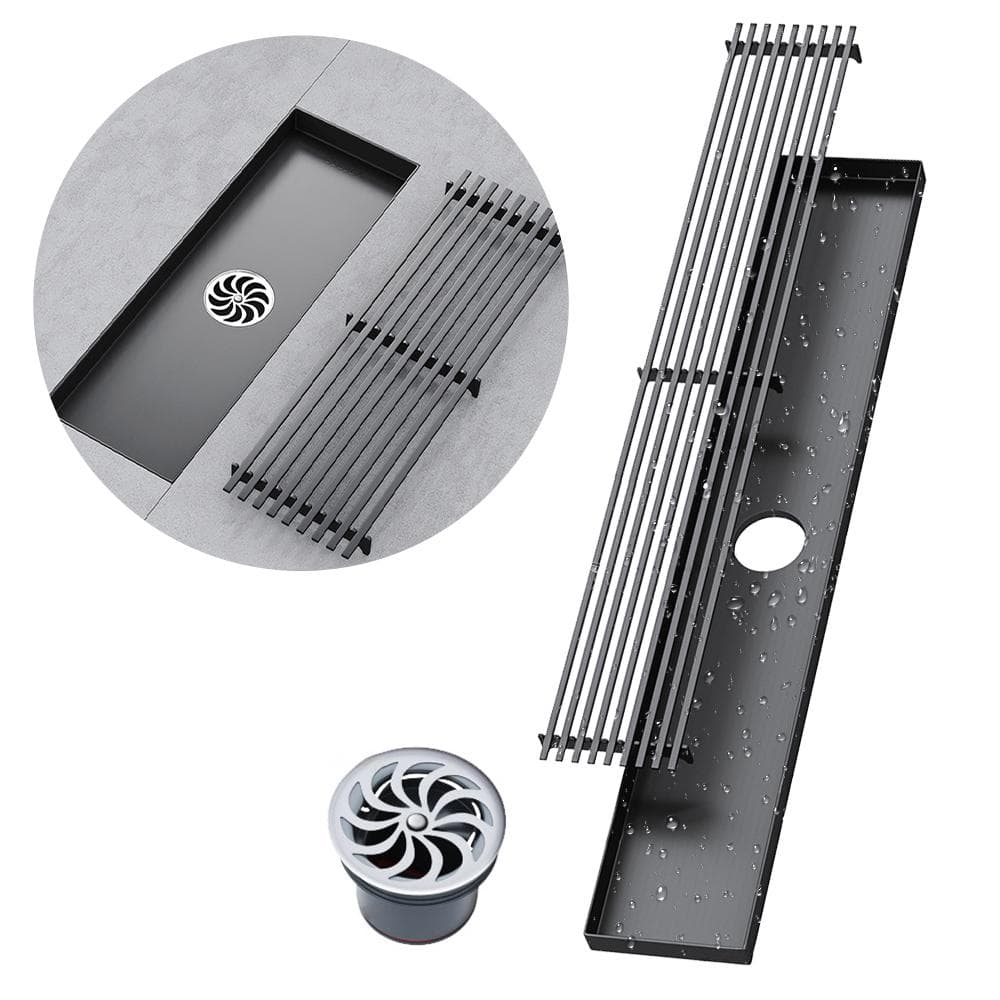 Linear Shower Drain 12 Inch with Hair Strainer Patent Smell Proof 3in Outlet Modern Brushed 304 30cm