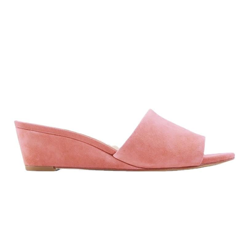 LOSLANDIFEN Women Slippers Elegant Summer 3cm Velvet Mules Wedge Sandals Slippers Open Toe High Heels Casual Dress Woman Shoes 39 pink