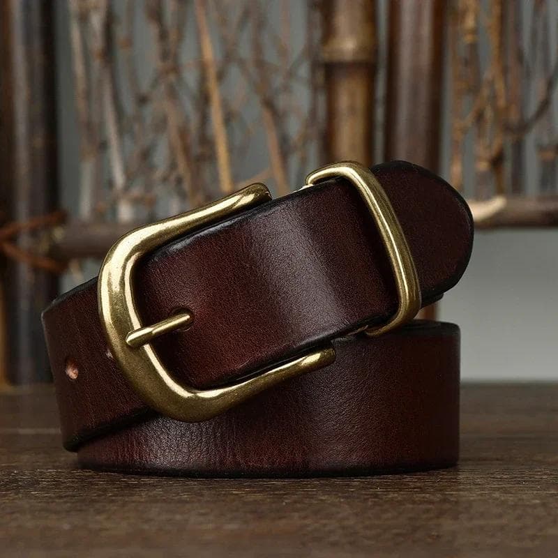 3.8CM Pure Cowhide Genuine Leather for Men High Quality Jeans Brass Buckle Belts Cowboy Waistband Male Fashion Designer Luxury 110cm brown