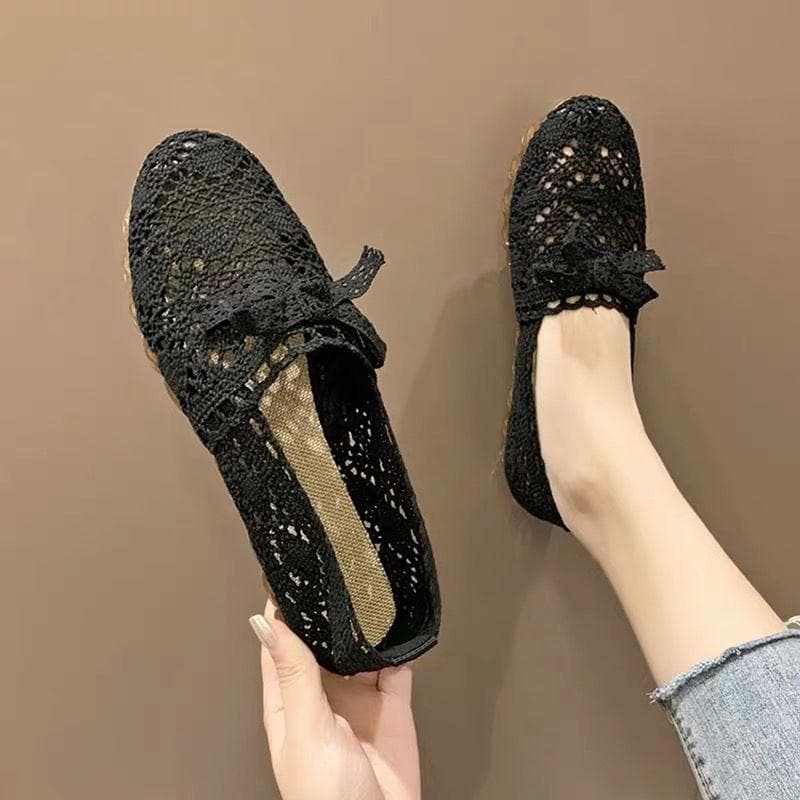 Fisherman Shoes Women Summer Mesh Breathable Hollow Flat Soft Bottom Beanie Shoes Casual Cloth Shoes 35