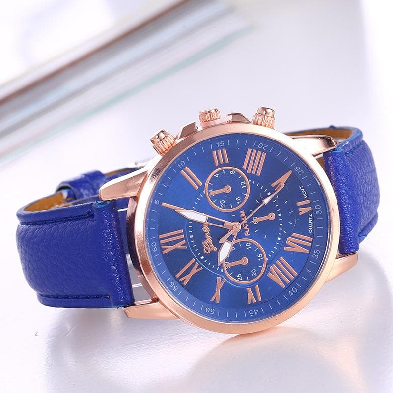 3 Mini Dials PU Belt Wristwatch Double Layer Fashion Women Casual Simple Quartz Watch blue