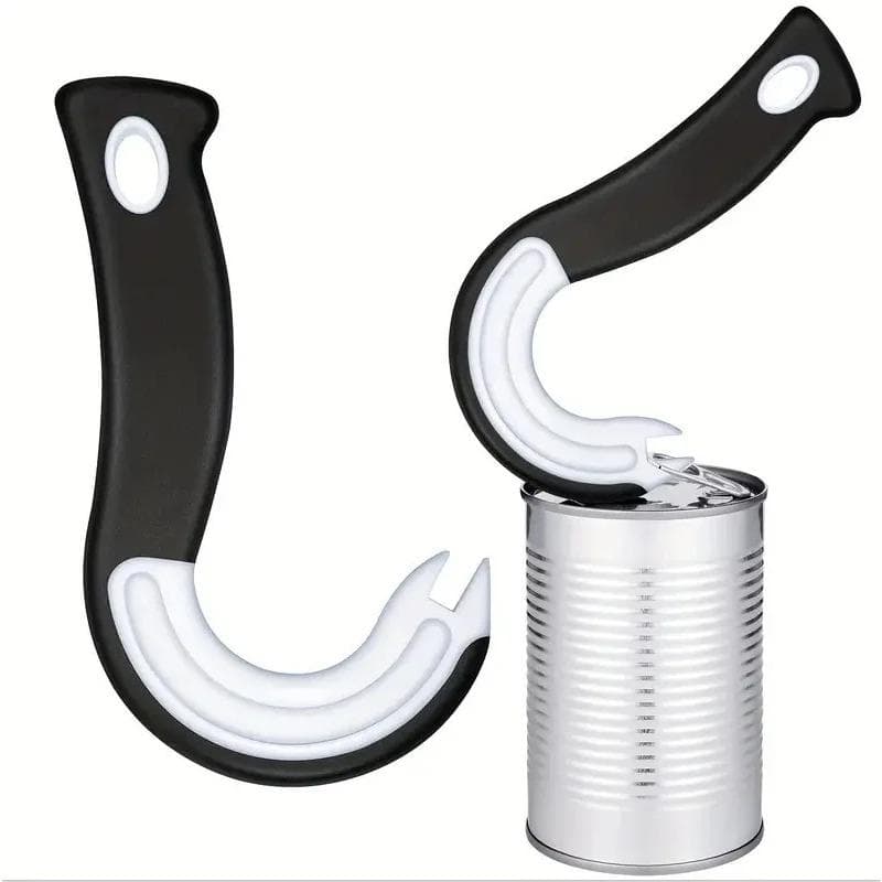 1PCS Portable J-Shaped Easy Grip Tin Openers Kitchen Non-Slip Jar Opener Lid Opening Tools Ring Pull Can Opener Multifunctional Outdoor Opener black
