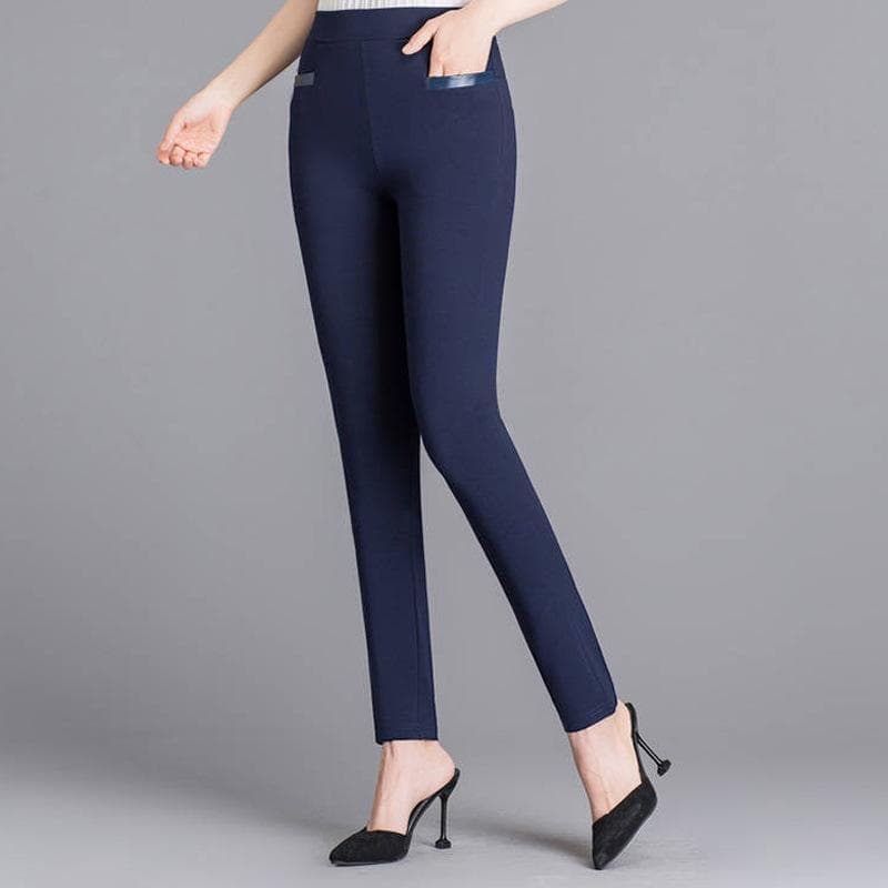 Casual Pants Women's Summer Pants Women's High-waisted Small Legs Cropped Pants Pencil Pants 4XL dark blue