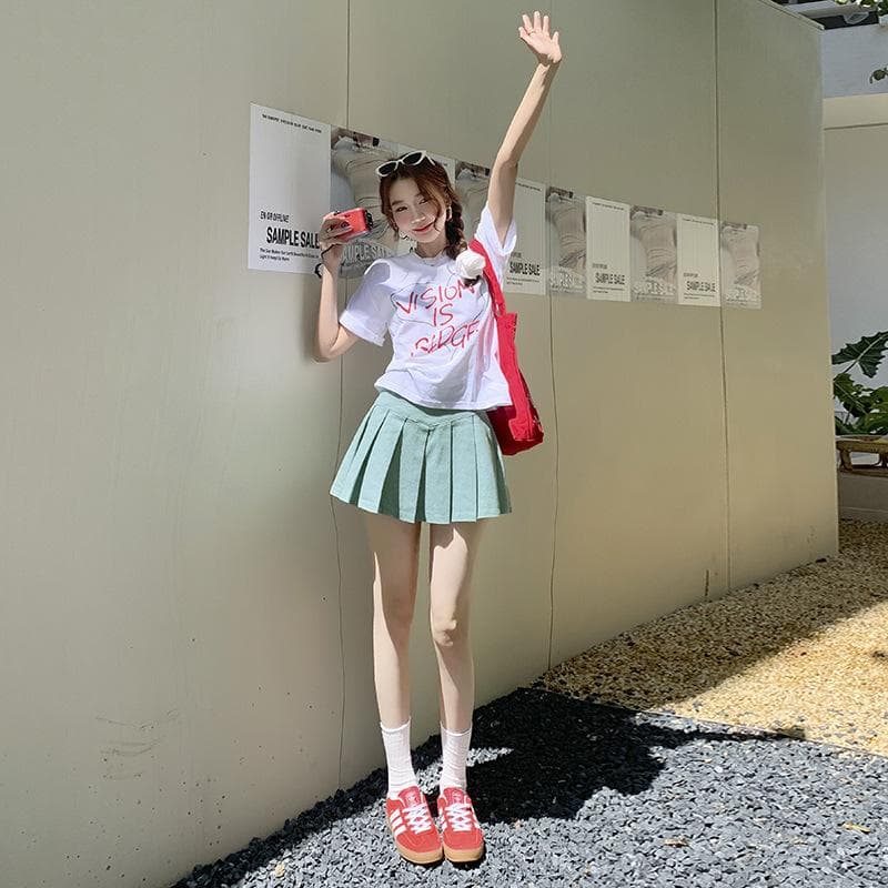 Korean Academy Pleated Skirt Spring and Summer New Anti-exposure Slim A-line Skirt for Women XL