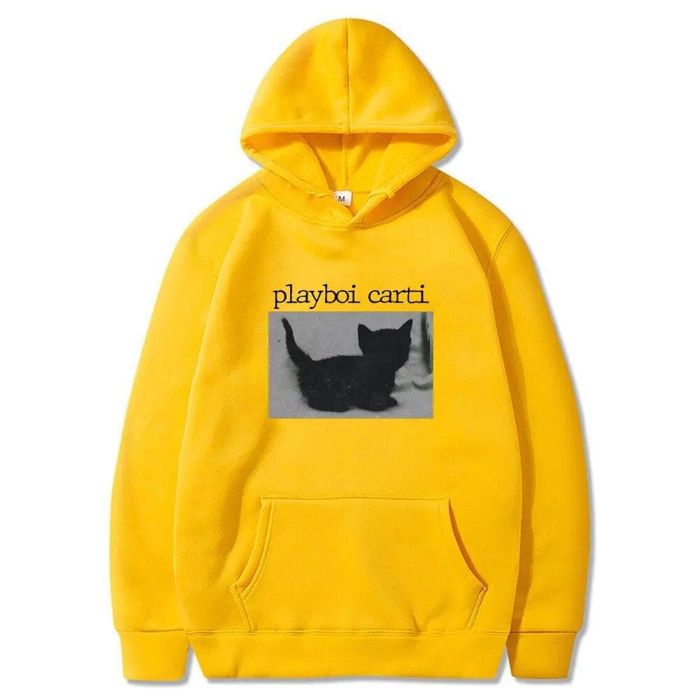 2024 Cartoon Playboi Carti Oversized Hip Hop Hoodie Cute Cat Print Hoodies Harajuku Sweatshirt Regular Mens Tops Men Streetwear L yellow