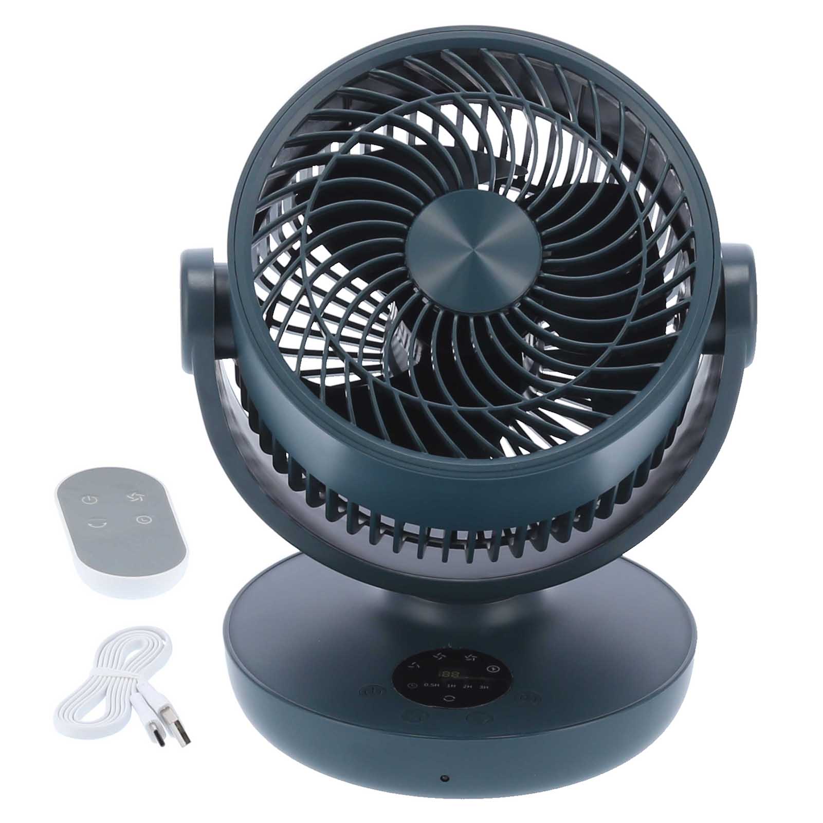 Electric Fan Remote Control Adjustable Electric Fan with Digital LED Display USB ChargingGreen green