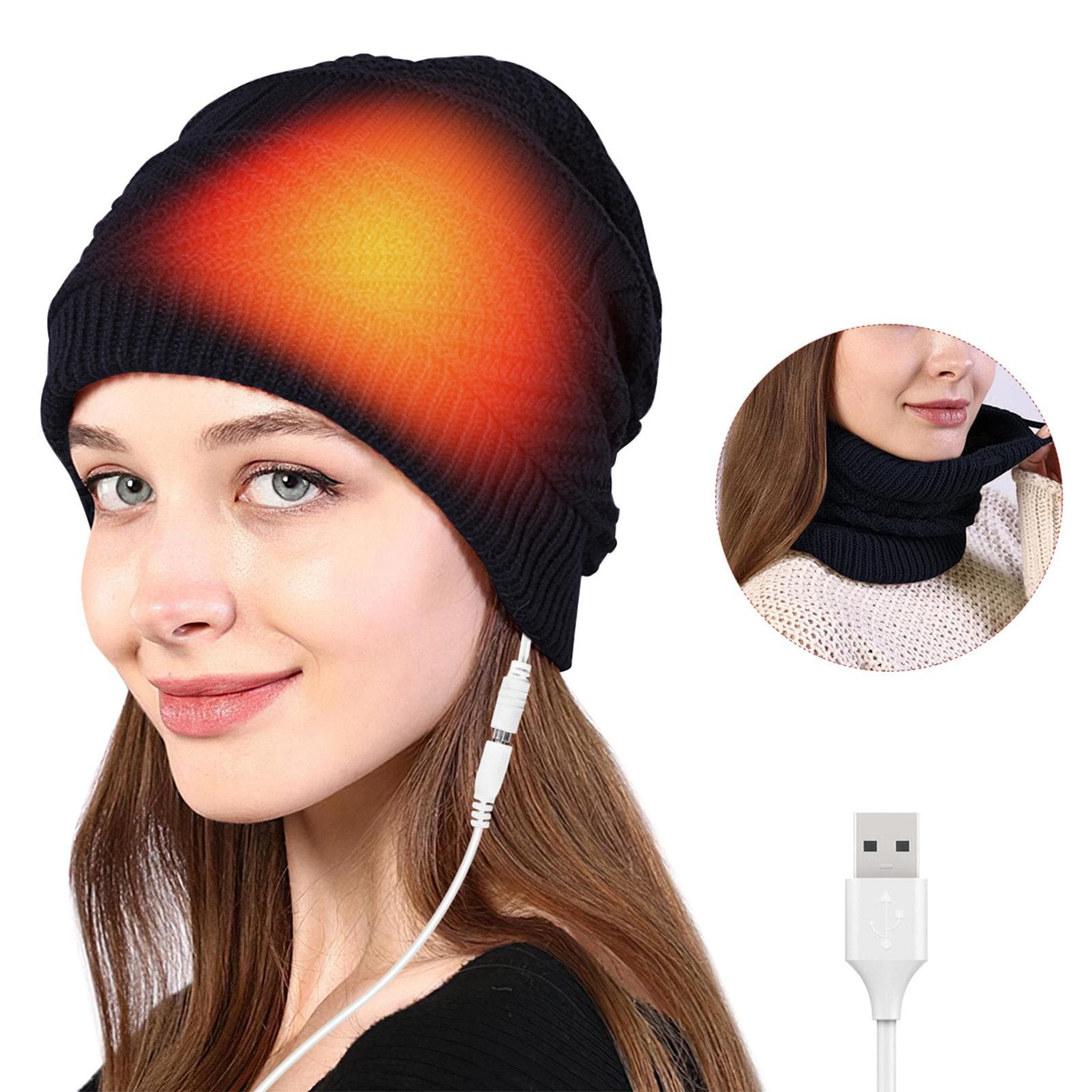 USB Electric Heating Hat Warm Heated Hat Outdoor Knitted Heated Hat Scarf