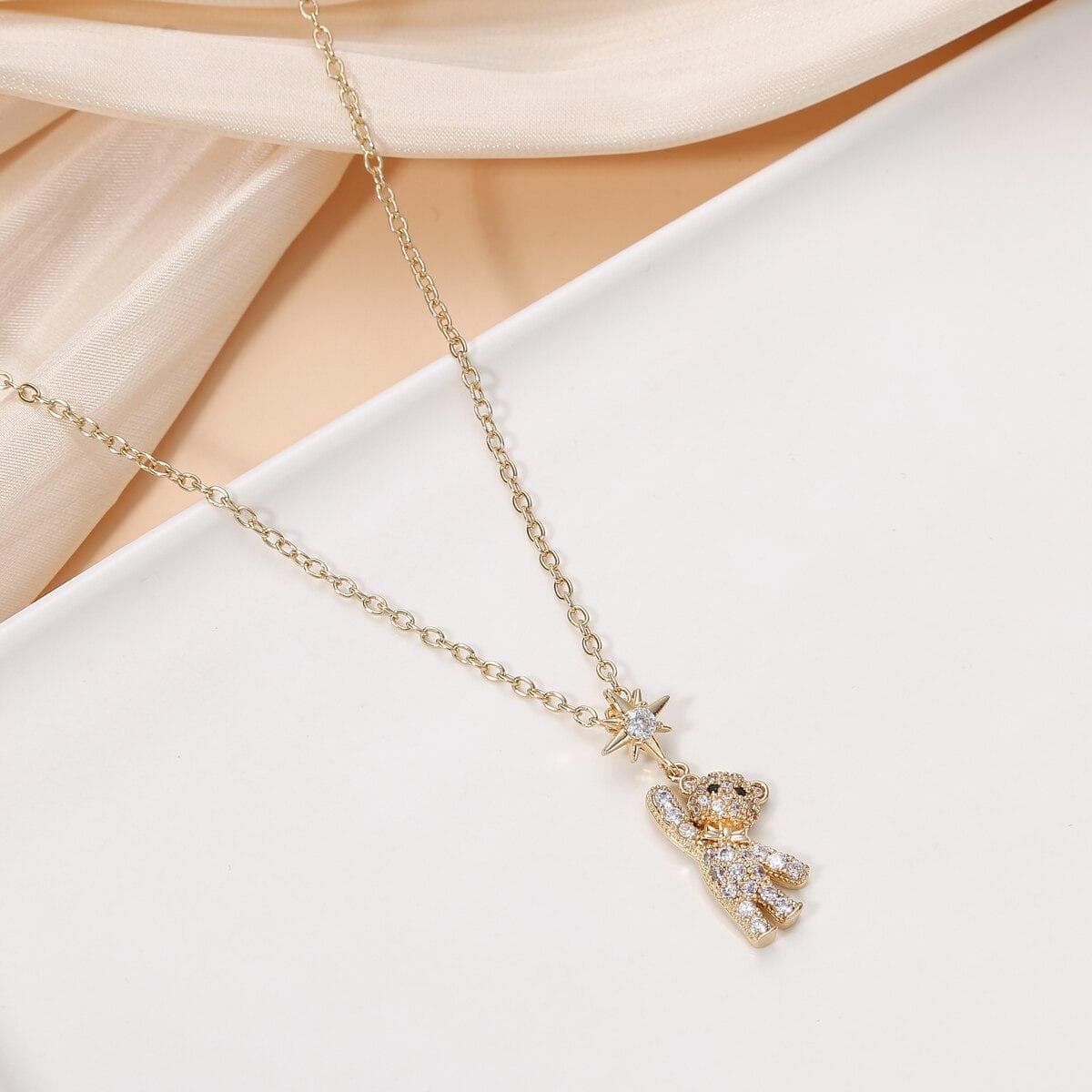 Lovely Bear Necklaces for Women Cubic Zircon Inlaid Golden Neck Chain Female Necklaces Cute Jewelry Pendant gold