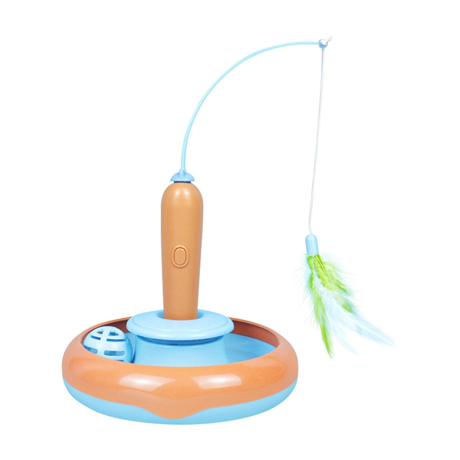 Cat Feather Toy Automatic 360 Degrees Rotating Bell Ball Stable Base Standing Cat Teaser for Family