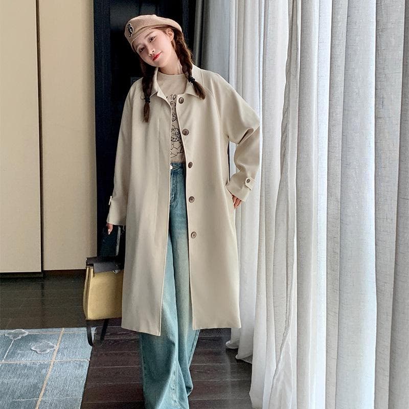 Spring and Autumn New Korean Style Workwear Windbreaker Jacket Women's Slim Mid-Length Popular Coat XL