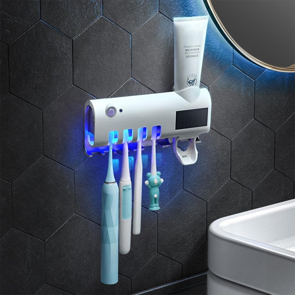 3 In 1 UV Toothbrush Holder Sterilizer Automatic Toothpaste Squeezers Dispenser for Toilet Home Bathroom Accessories Sets white