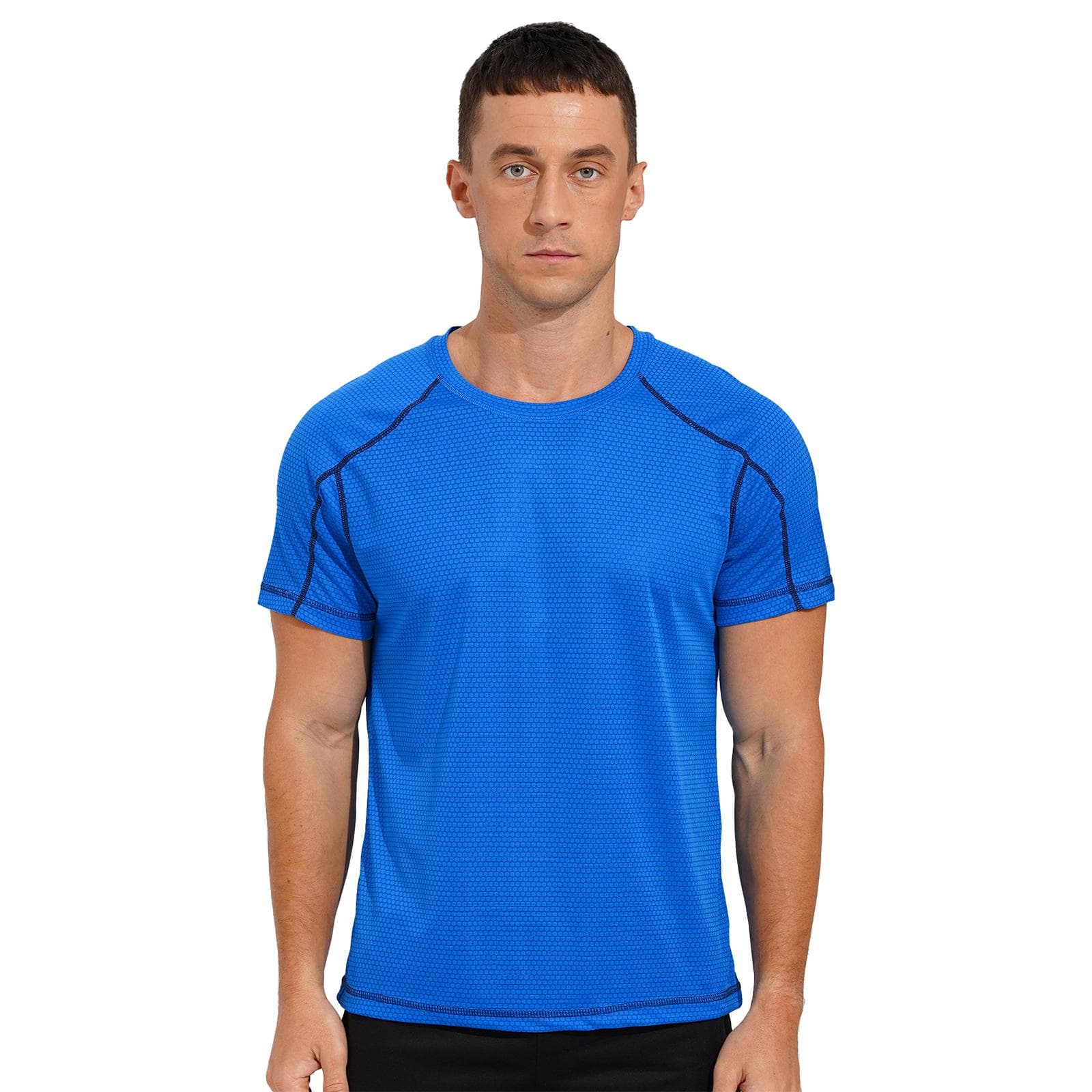 Men's Swim Shirts Rash Guard T-Shirt Quick Dry Swimming Top Short Sleeve Muscle Gym Tee 5XL lake blue