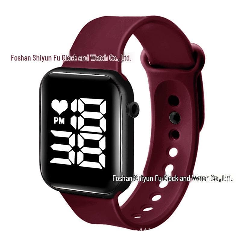 Waterproof LED Digital Touchscreen Watch for Students - Stylish, Square Design wine red