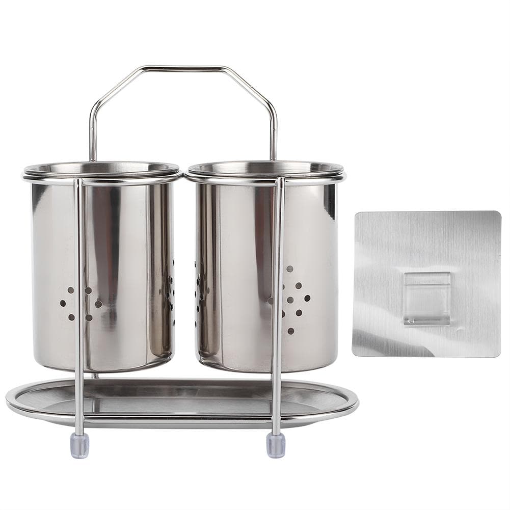 WallMounted 304 Stainless Steel Chopsticks Spoon Storage Drain Rack Basket Kitchen Utensils