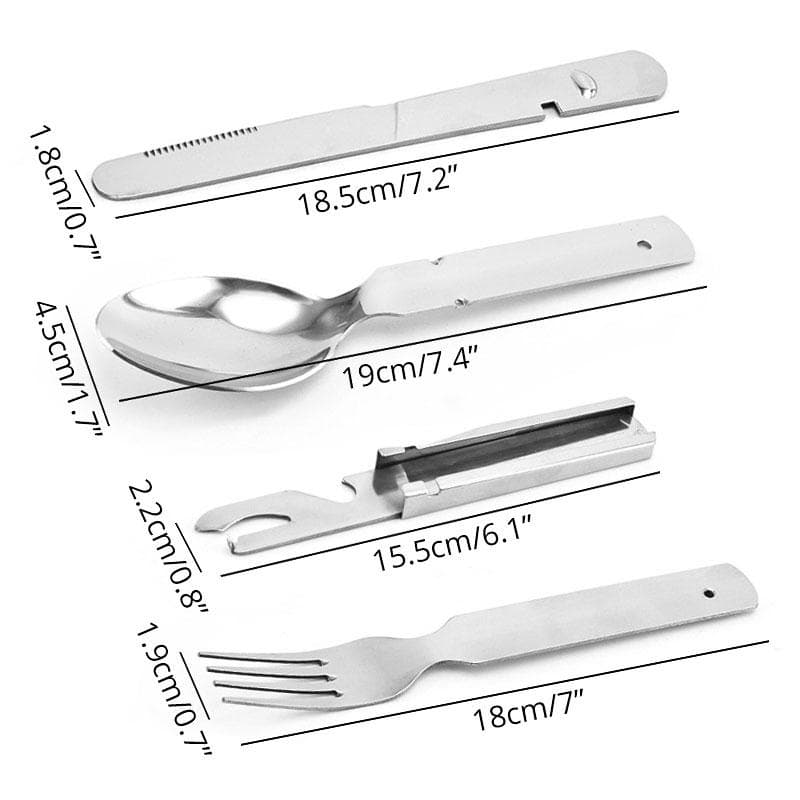 4-in-1 Portable Stainless Steel Camping Spoon Fork Knife Bottle Opener Outdoor Camping Utensils ZH