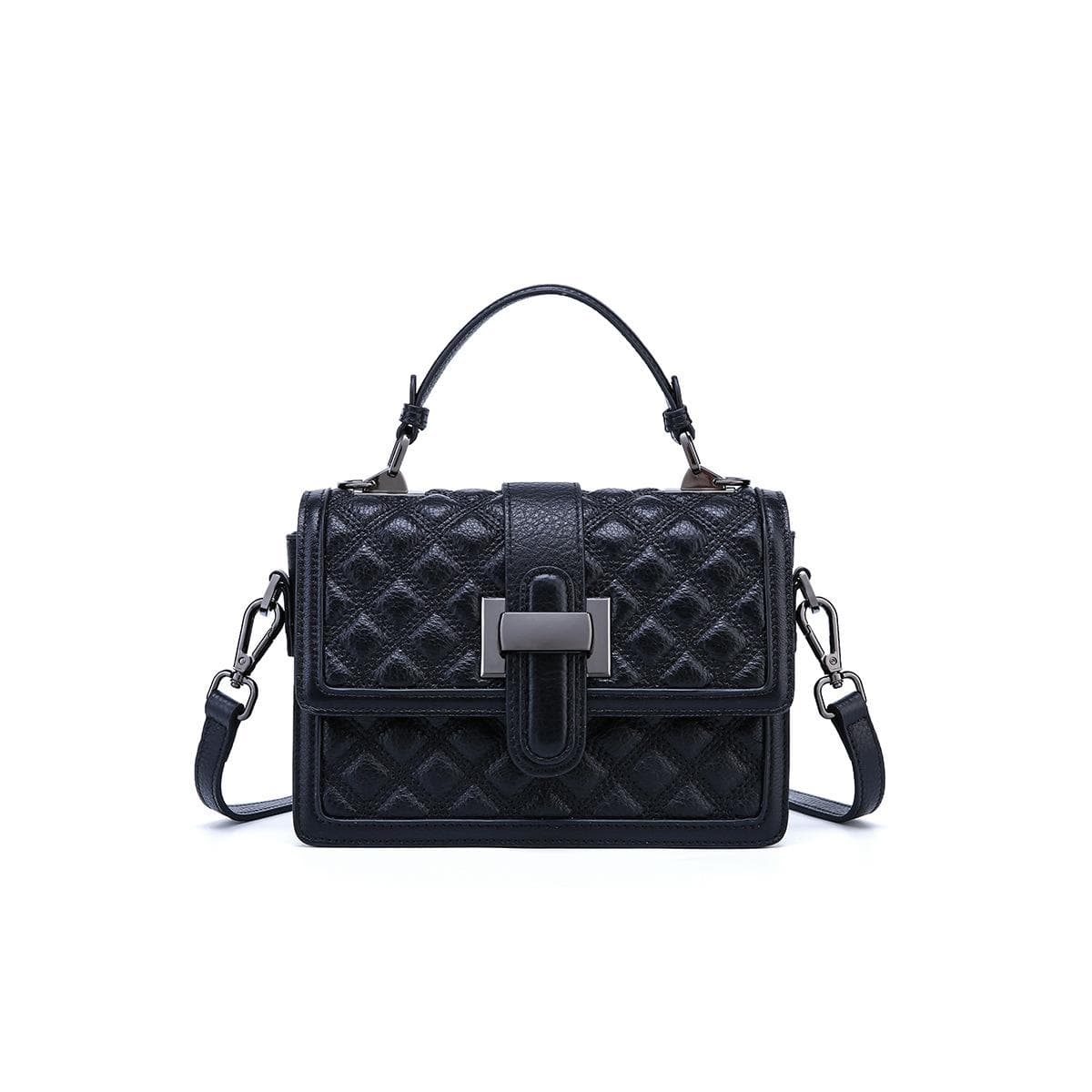 Female Bao Xia First Layer Leather Handbag Fashion Matching Texture Diamond Check Crossbody Bag Bag black