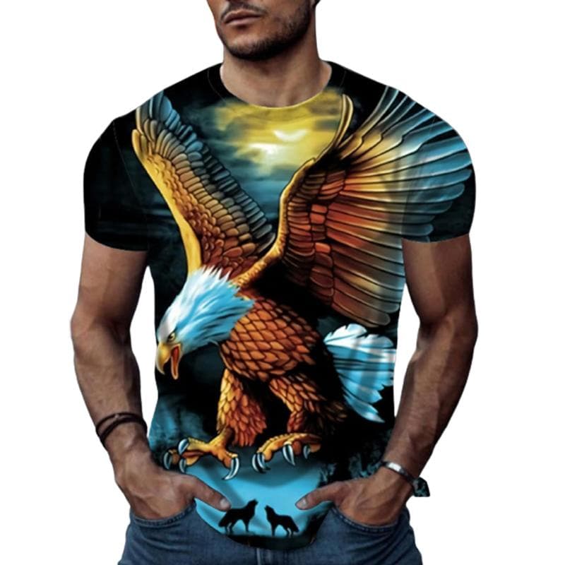 New Summer Men's Fashion T-shirt Personality Multicolored Eagle Printed Men's T-shirt Top 8XL brown