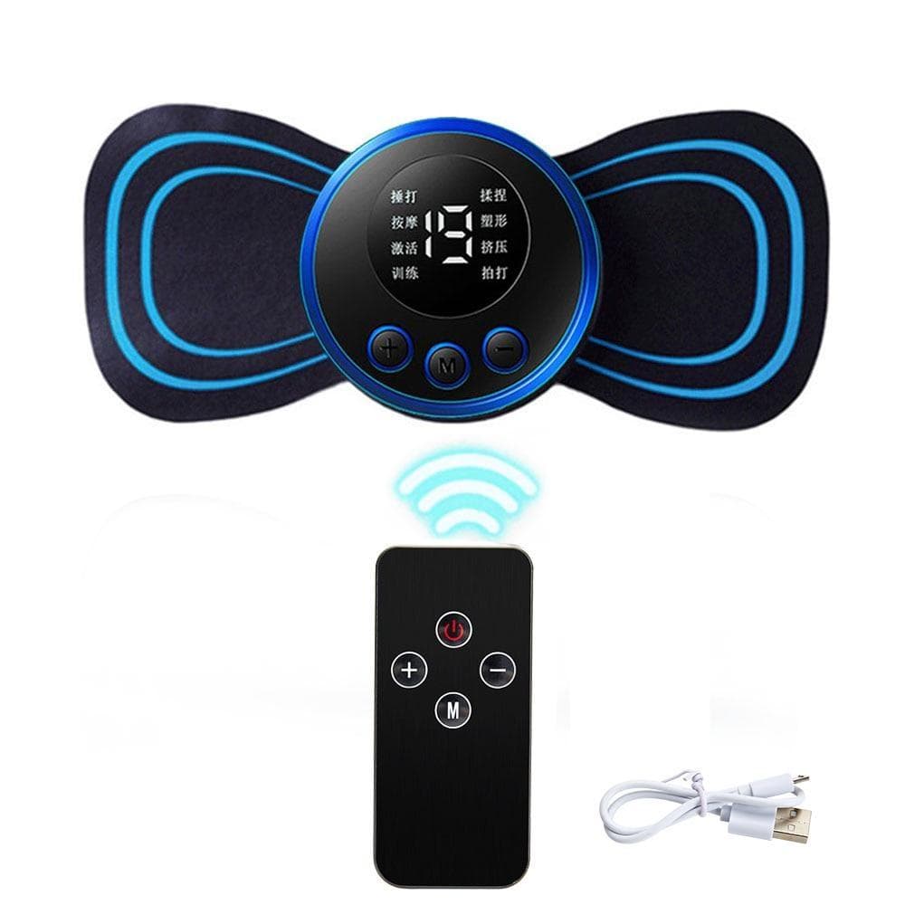 EMS Multifunctional Portable Mini Pulse Massage Patch Electric Cervical Massager for Cervical Spine Physical 8 Mode Pulse Muscle Stimulator Therapy Remote control version blue