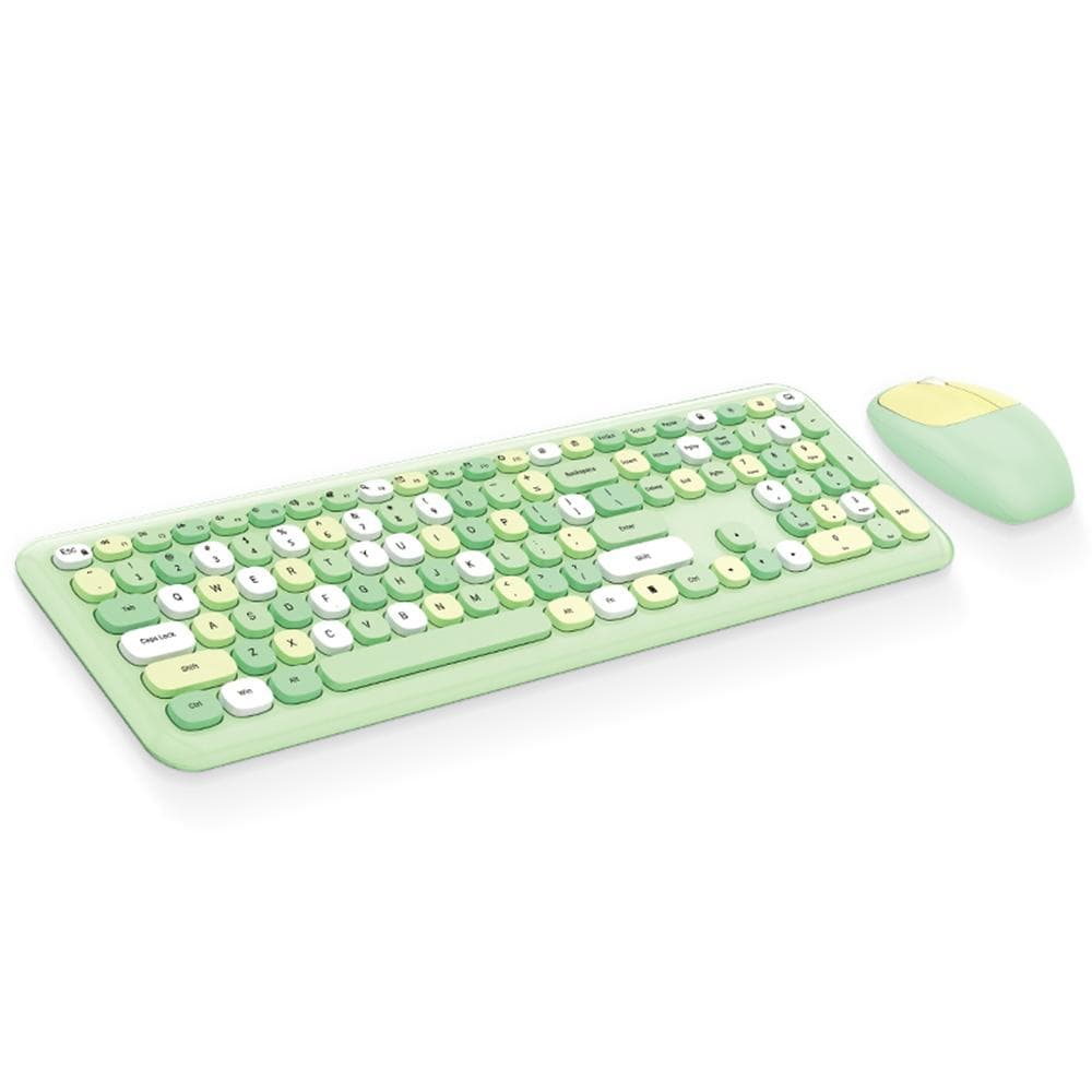 Mofii 666 Keyboard Mouse Combo Wireless 2.4G Mixed Color 110 Key Keyboard Mouse Set with Round Punk green