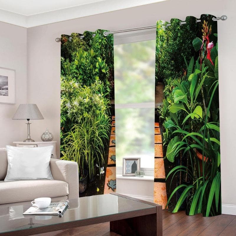 3D Print Back Garden Family Yard Natural Scenery 2 Pieces Thin Shading Polyester Curtain for Living Room Bedroom Decor Hooks 100W160H(CM)40x63in&Grommet Top