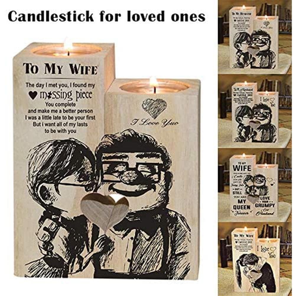 Family Candle Holder with Candle Wooden Candle Holder Heart Shaped Craft Candlestick Gift for