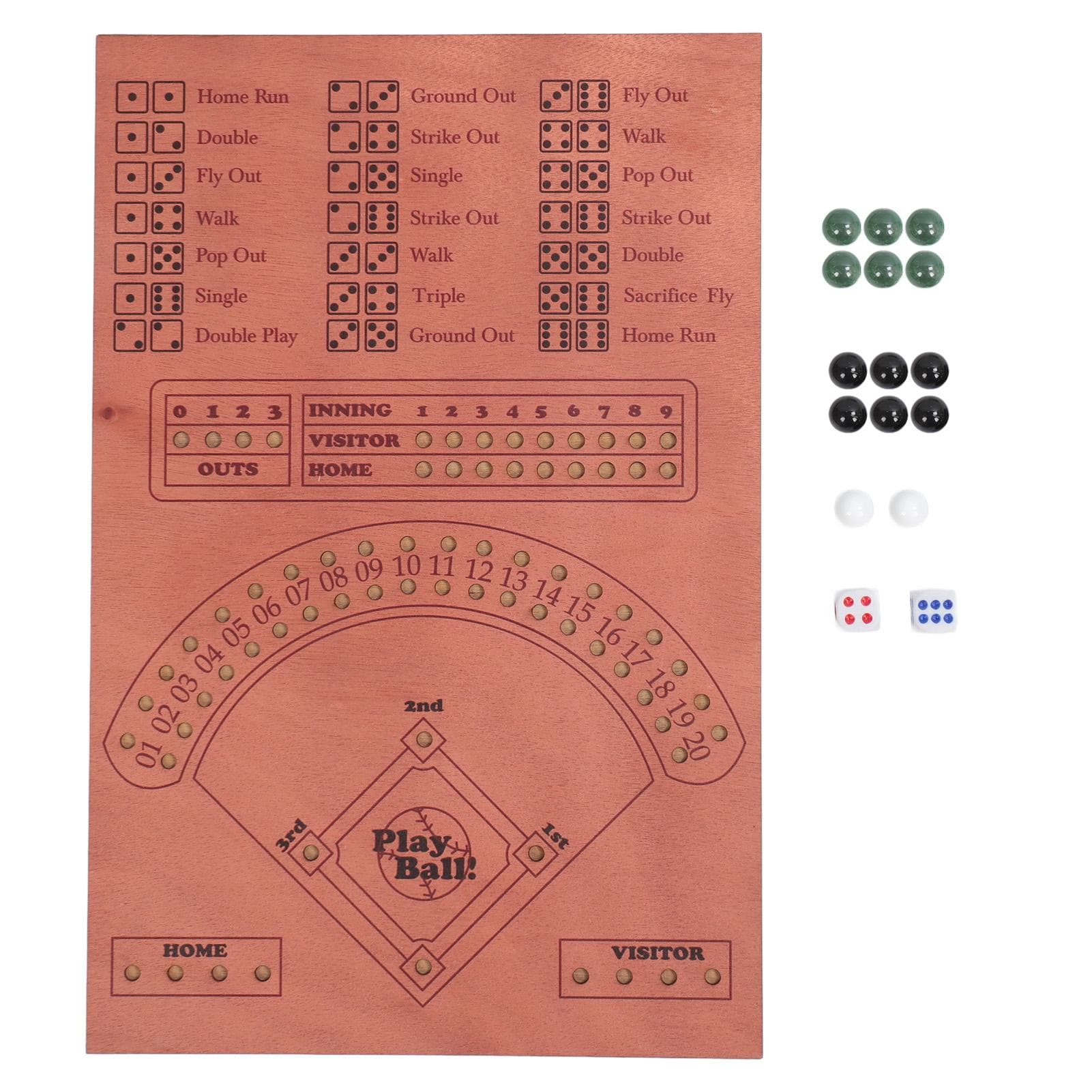 Baseball Dice Board Game Wooden Fun Baseball Battle Table Game with Dice and Marbles for Kids