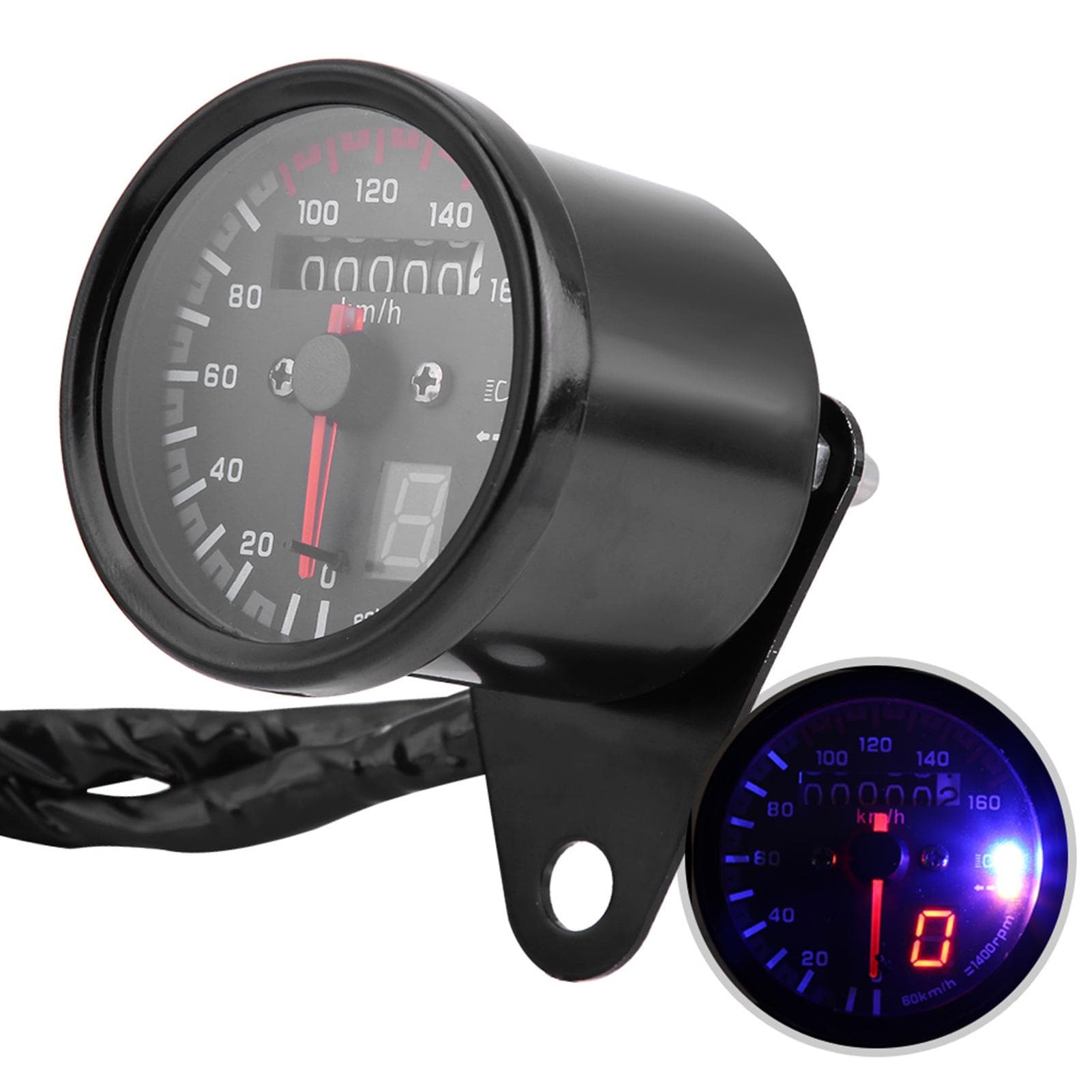 Universal Motorcycle Digital Odometer Speedometer Tachometer Gauge with LED Indicator Black black