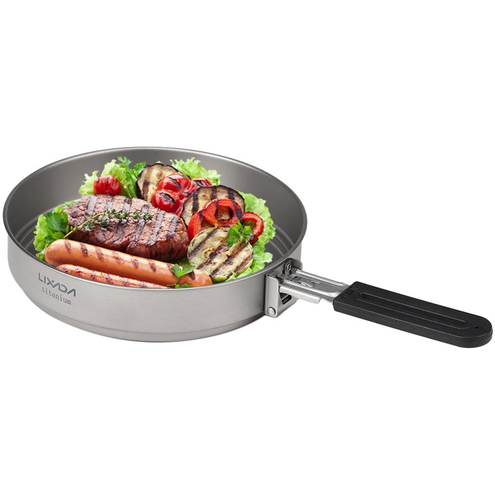 Lixada 1400ml Titanium Fry Pan Ultralight Grill Frying Pan with Folding Handle for Outdoor Cookware Camping Equipment 1400ml