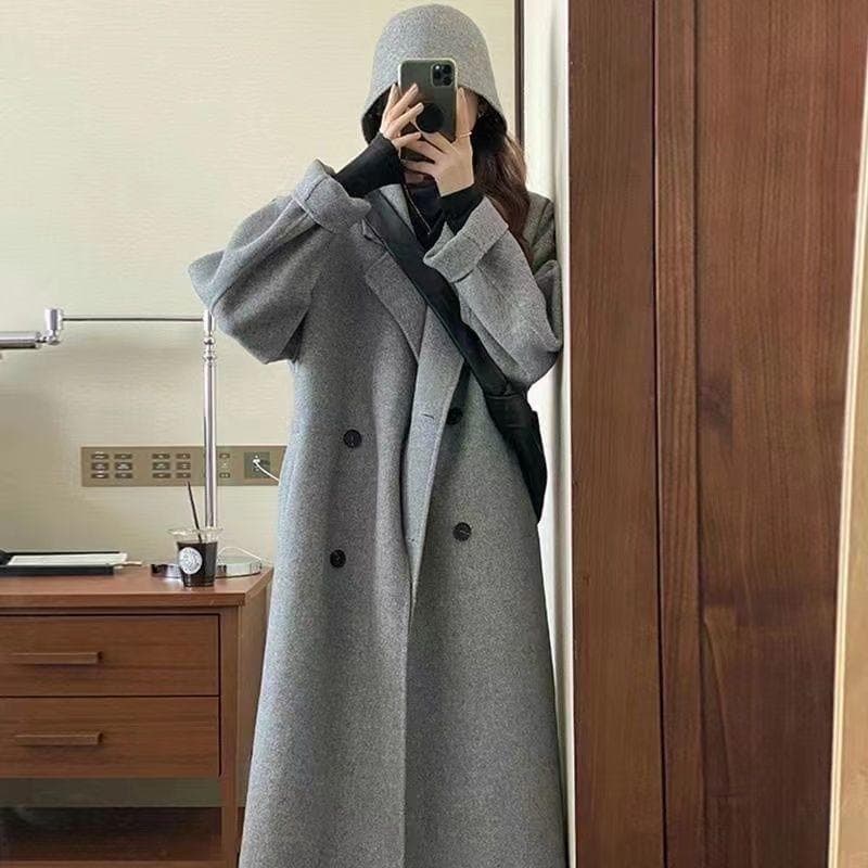 Women's Loose Woolen Coat Women's Autumn and Winter New Style Hepburn Style Small Style Korean Style Double-sided Cashmere Coat XL