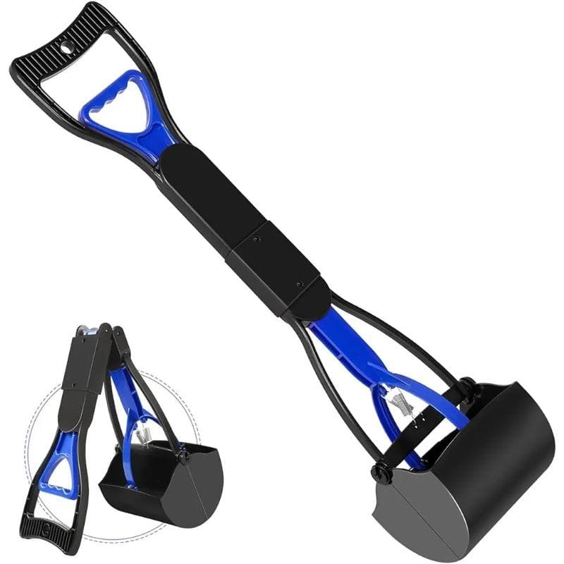 Dog Pooper Scooper Pet Long Handle Jaw Poop Scoop Picker Excrement Collector Clean Tools Outdoor Foldable Animal Feces Cleaner blue
