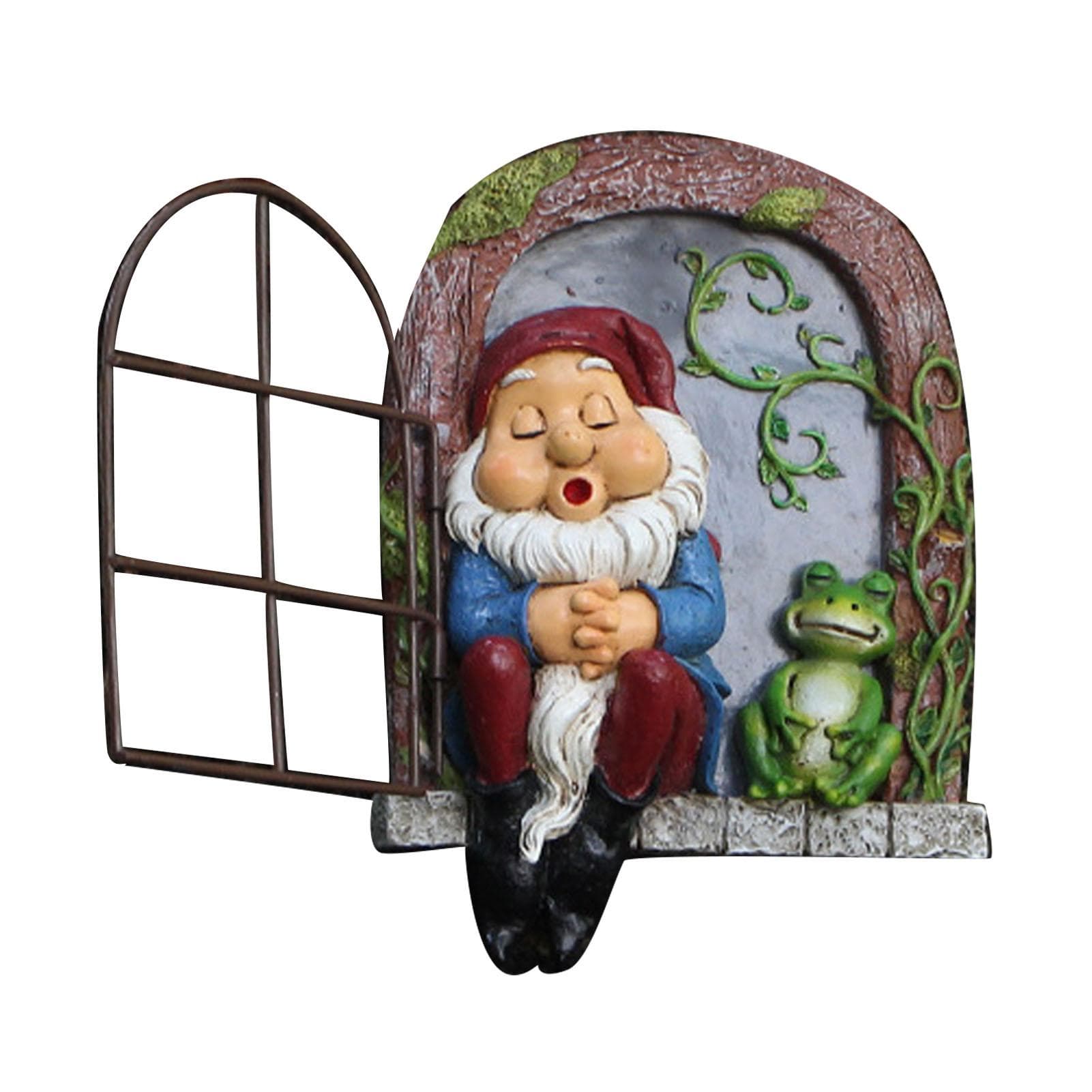 Tree Gnome Statue Sleeping Dwarf and Frog Decoration Outdoor Garden Resin Hanging Ornaments