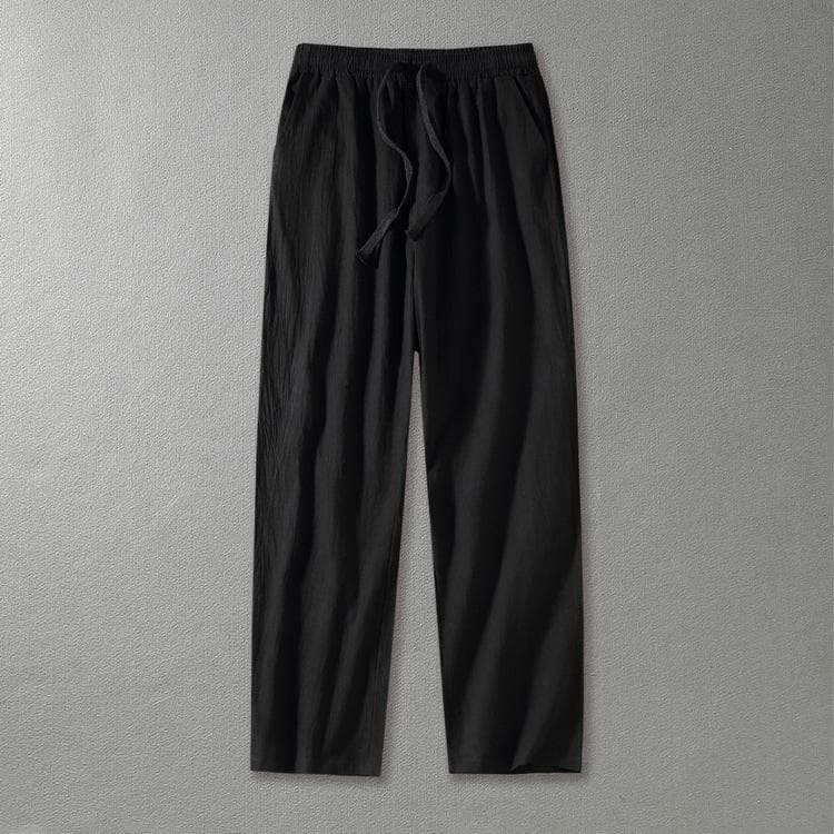 Men's Spring and Summer Light Breathable Cotton Pants Loose Large Size Casual Straight Pants 3XL black