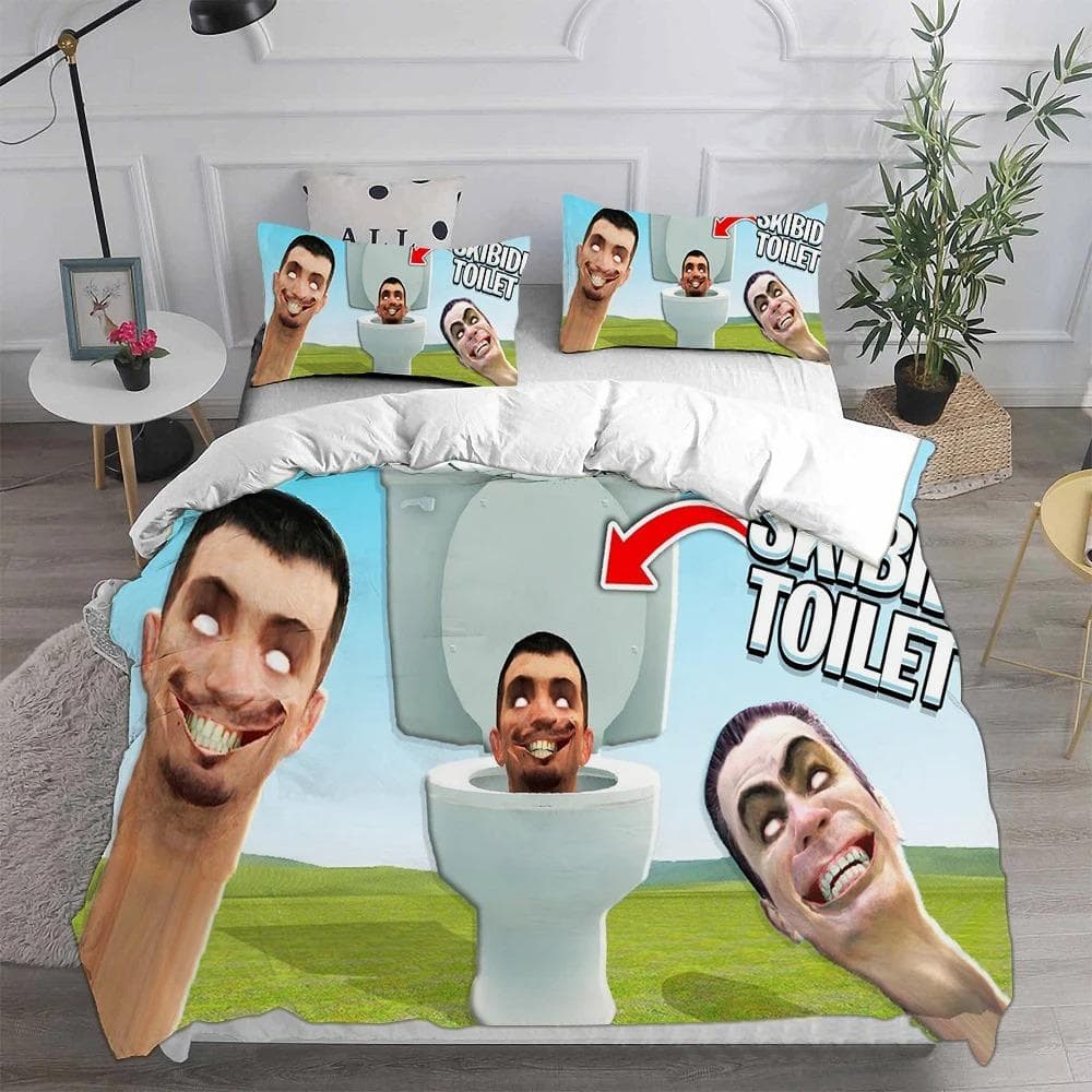 Game Skibidi Toilet Arale Comforter Bedding Sets Gamer Quilt Cover Duvet Cover Sets Kids Adult Size 155x220cm-3pcs