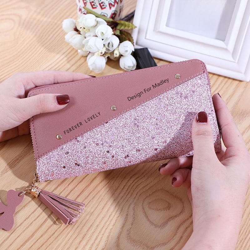 2022 Women's Korean-Style Long Zipper Wallet with Tassel - Contrasting Colors, Versatile Card and Phone Holder