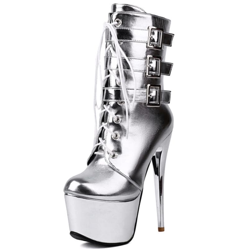 Sexy Platform Ankle Boots for Women Luxury Black Gold Silver Short Boot High Heel Party Dance Shoes Lady Big Size 45 2025 Winter 43 silver