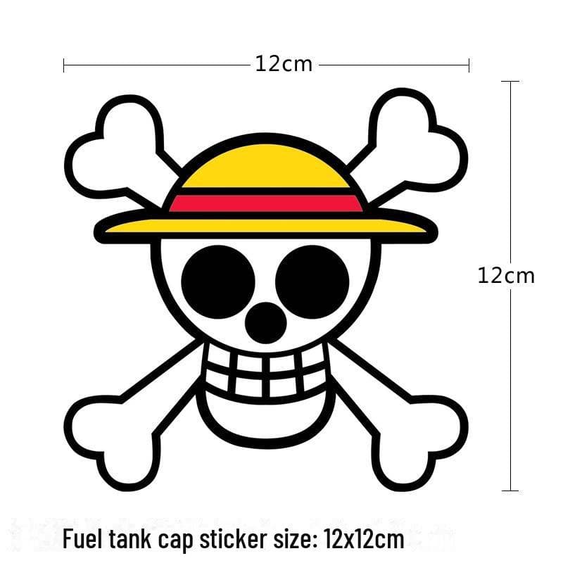 One Piece Straw Hat Skull Car Scratch Sticker - Cartoon 3D Fuel Tank Cap Decal