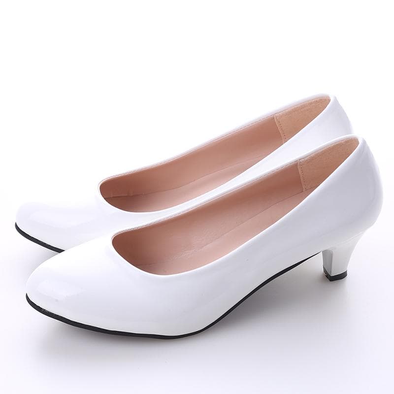 Women Mid Heel Business Attire Work Glossy Casual Smart Court Solid Color Shoes Pump Sandals 40 white