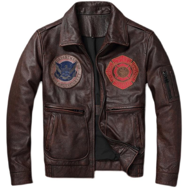 New Genuine Leather Jacket Vintage Brown Cowhide Coat Men Military Pilot Jackets Air Force Flight Clothes Size S -5xl XXXXL