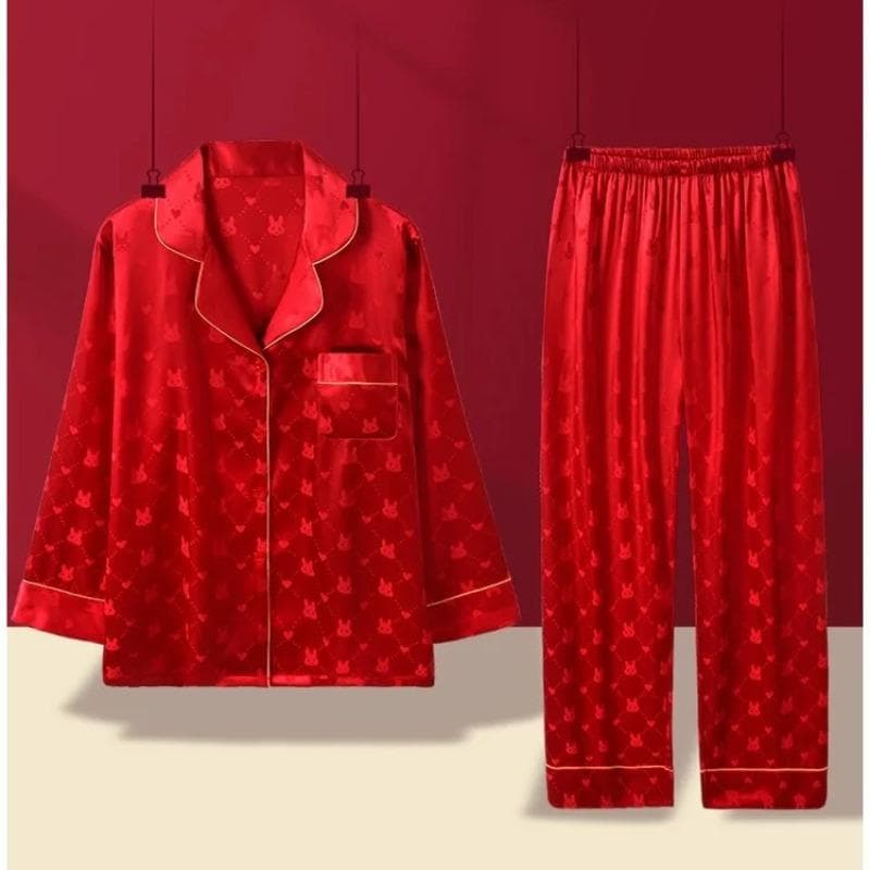 Spring Autumn New Women's Pajamas Lapel Cardigan Sets for Women 2 Pieces Fashion Red Home Suit for Women Soft Sleepwear M red