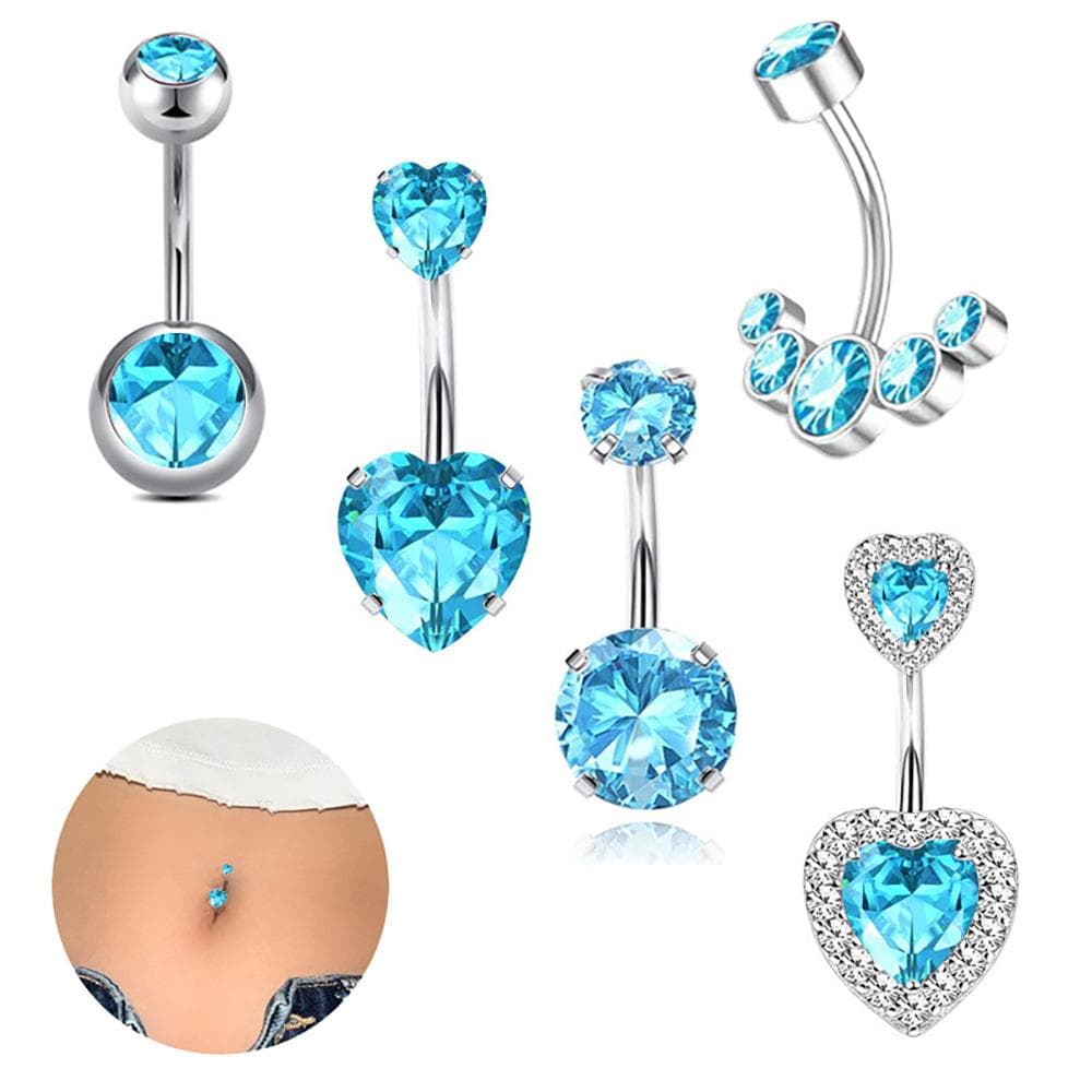 Cross-border e-commerce inverted heart belly button ring -inlaid zircon double-headed love