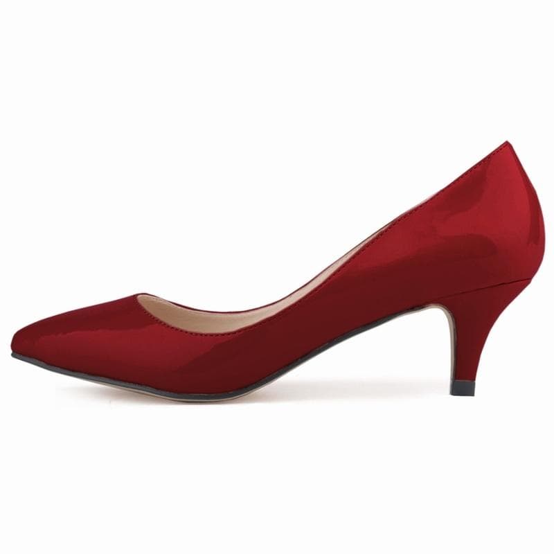 Classic Sexy Pointed Low Med Kitten Heels Women Pumps Shoes Spring Brand Design Wedding Dress 38 wine red