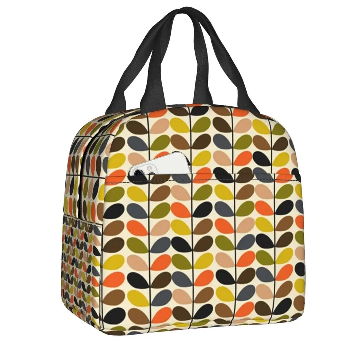 Orla Kiely Bubble Flowers Insulated Lunch Bag for Women Leakproof Scandinavian Thermal Cooler Lunch Tote Beach Camping Travel 22x20x13CM brown