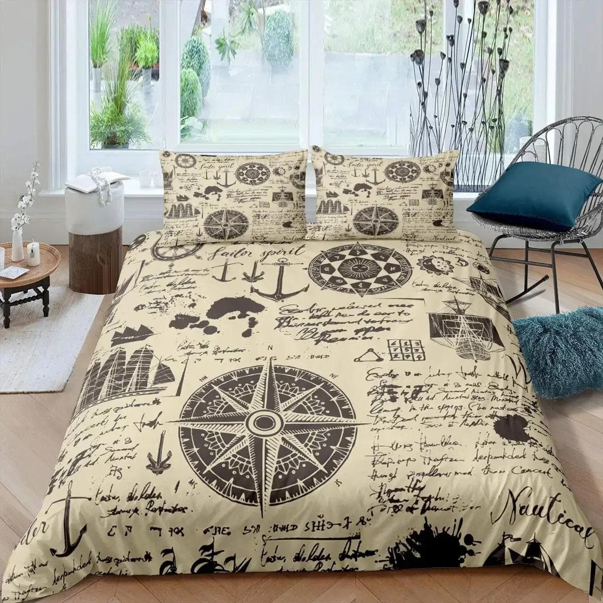 Sailboat Duvet Cover Set Nautical Bedding Set Sailing Ship Comforter Cover Wooden Boat Pirate Yacht Adventure Theme Quilt Cover 70x133cm 2pcs