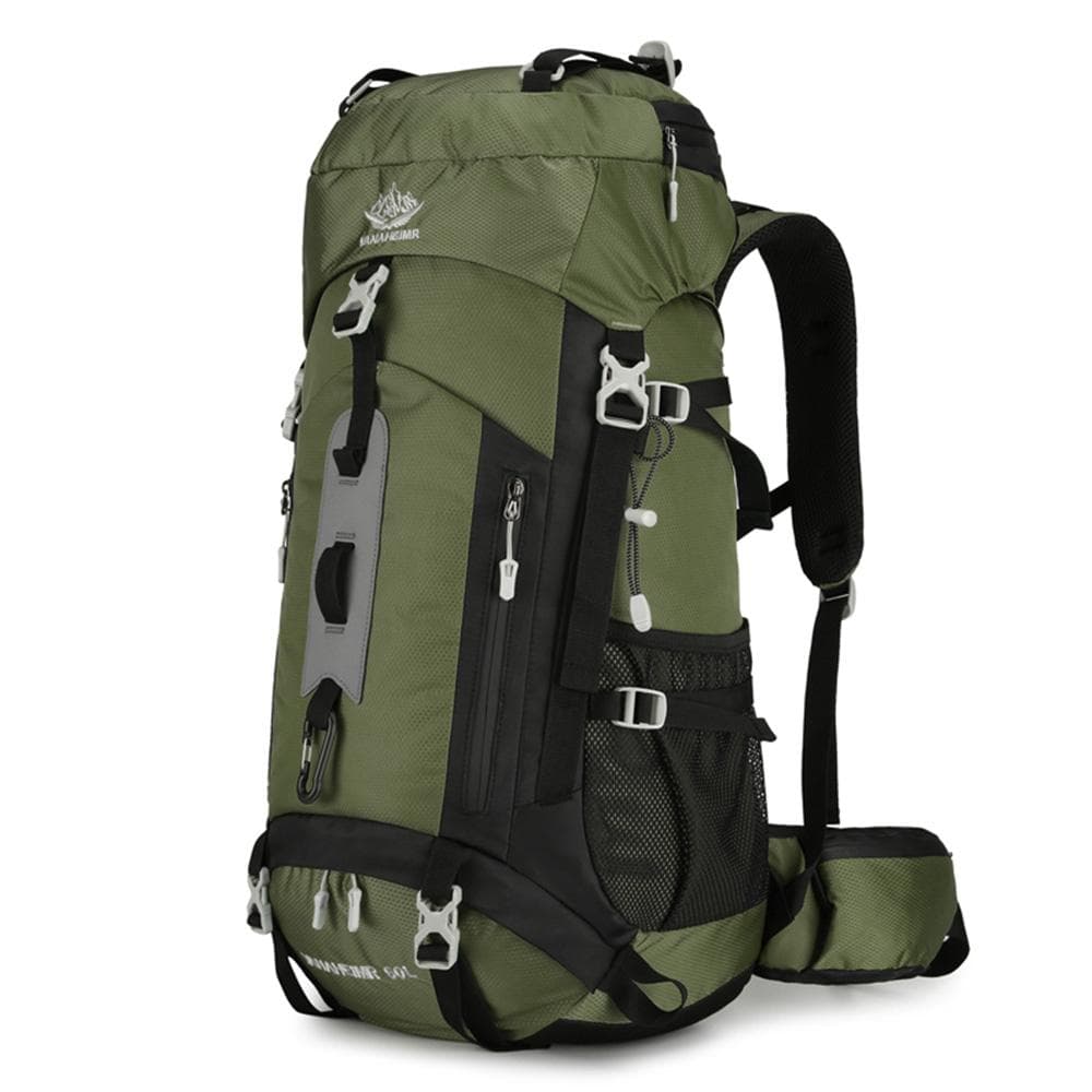 Waterproof Backpacking Mountaineering Backpack 60L Hiking Backpack Large Capacity Camping Backpack dark green